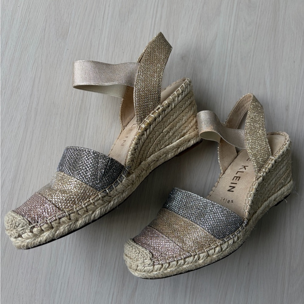 Anne Klein Metallic Espadrille Wedge Sandals- NWOT
